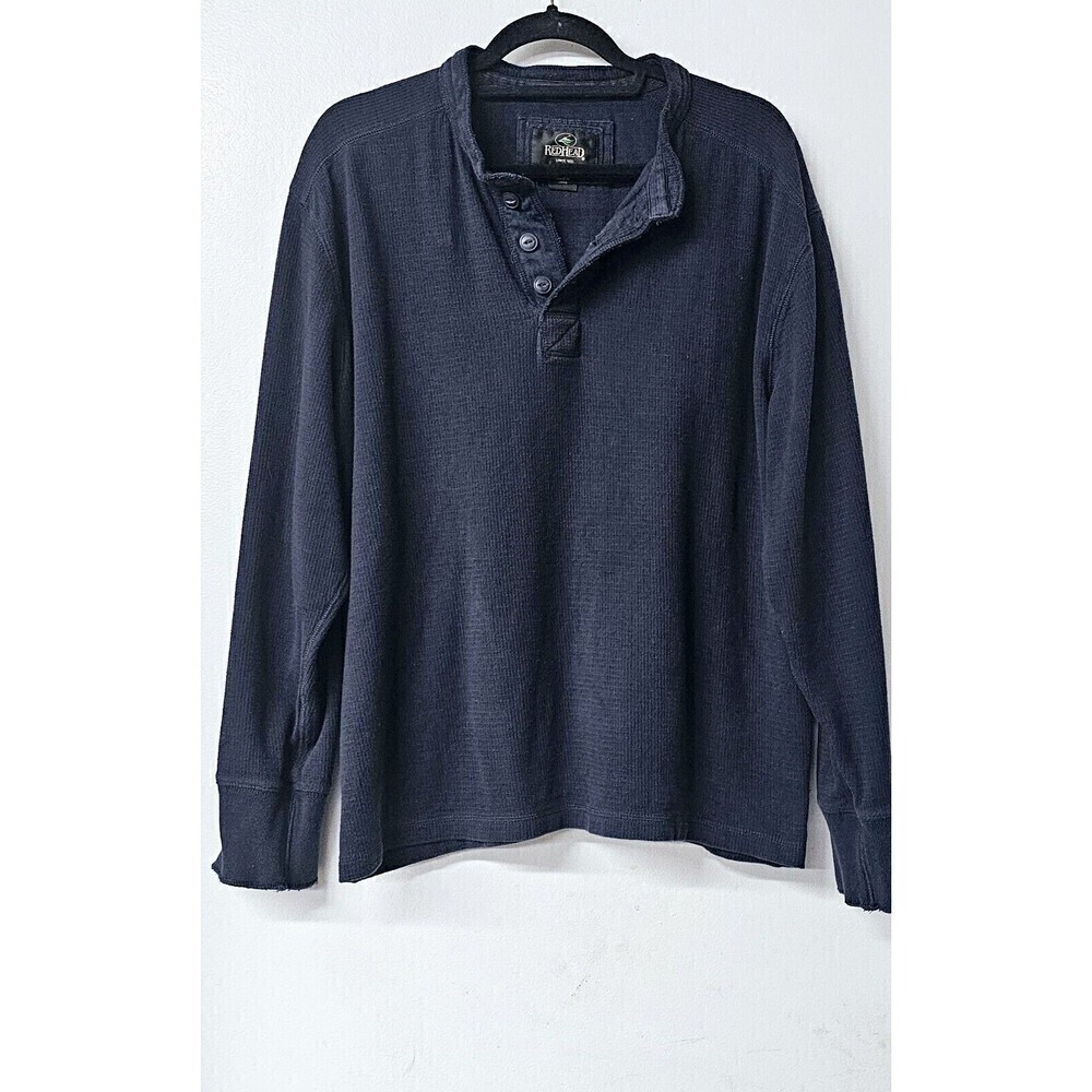 REDHEAD Knit Navy Blue 100% Cotton Men Sweater (XL) - Henley